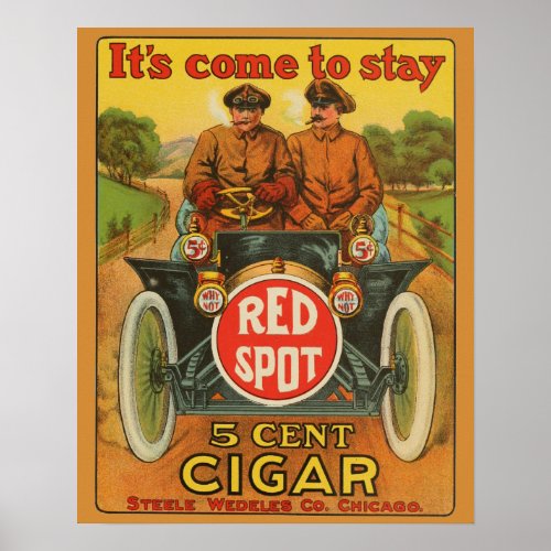 Vintage Red Spot 5 Cent Cigar Car Ad Poster