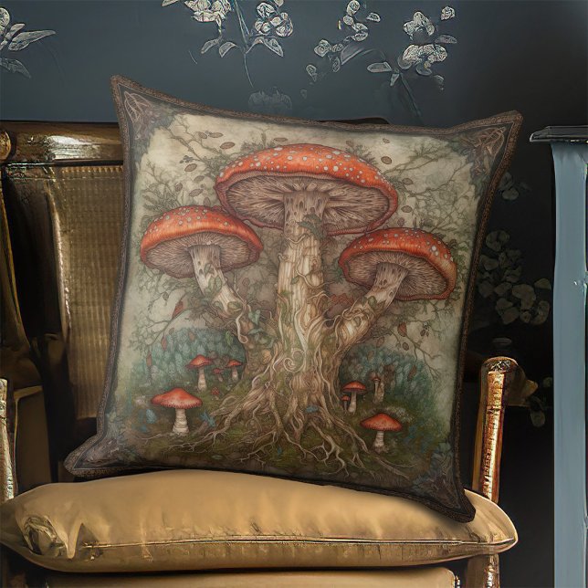 Vintage Red Spotted Mushroom Nature Festival Throw Pillow (Creator Uploaded)