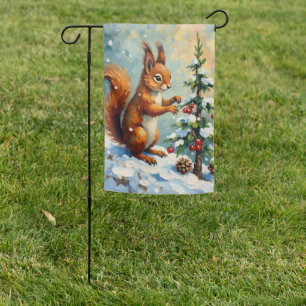 Vintage Red Squirrel Pine Tree Christmas Garden Flag