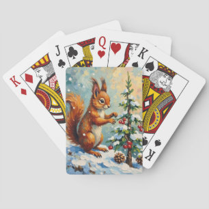 Vintage Red Squirrel Pine Tree Christmas Poker Cards