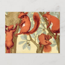 Vintage red squirrels nature fall Verneuil art