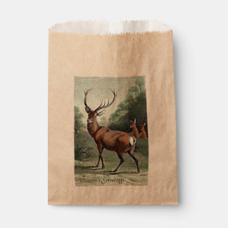 Vintage Red Stag Deer and Does Seasons Greetings Favor Bag