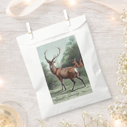 Vintage Red Stag Deer and Does Seasons Greetings  Favor Bag