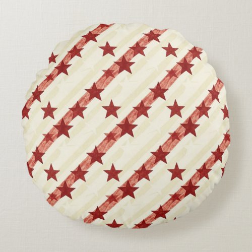 Vintage Red Stars Seamless Pattern Background  Round Pillow