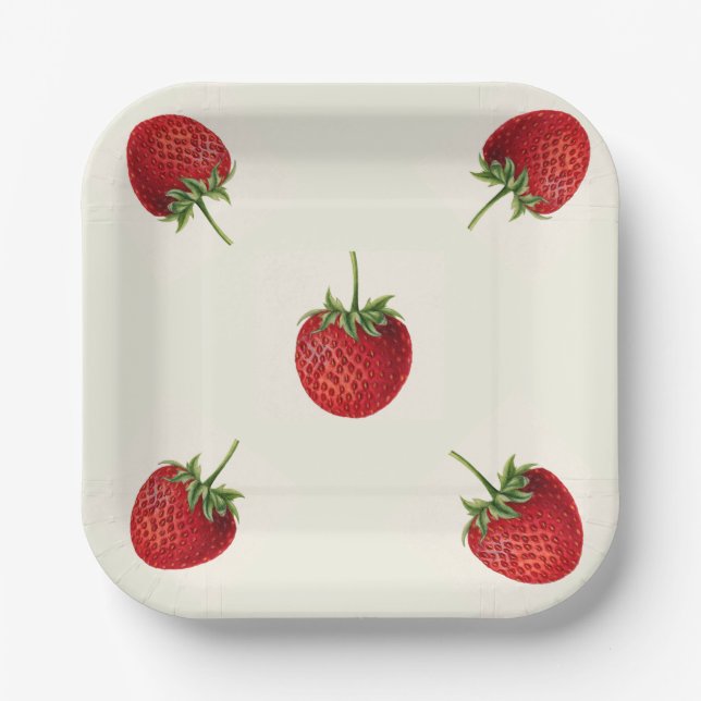 Vintage Red Strawberry Pattern Paper Plates (Front)
