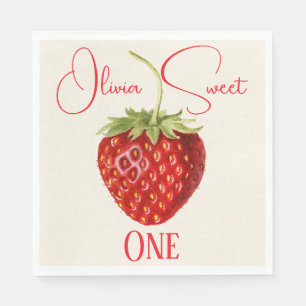 Vintage Red Strawberry Personalized Name Party Napkins