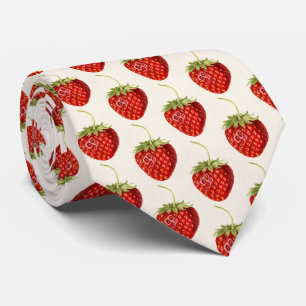 Vintage Red Strawberry Watercolor Art Neck Tie
