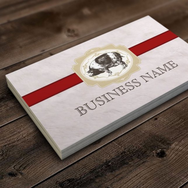 Vintage Red Stripe Fur Texture Pig Business Card (Creator Uploaded)