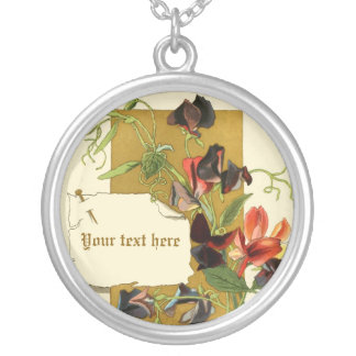 Vintage red sweet pea flowers silver necklace