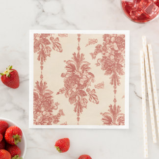 Vintage Red Tapestry Design, Christmas Romance Paper Dinner Napkins