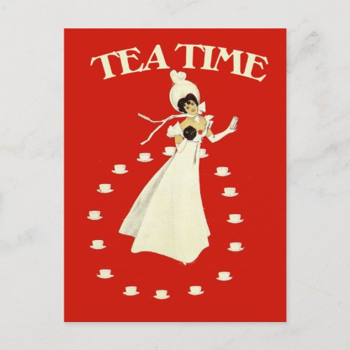 Vintage red tea time postcard