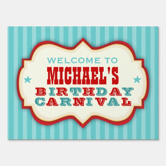 Vintage Red & Teal Carnival Party Yard Sign (Front)