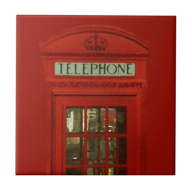 Vintage Red Telephone Box Ceramic Tile (Front)