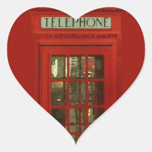 Vintage Red Telephone Box Heart Sticker