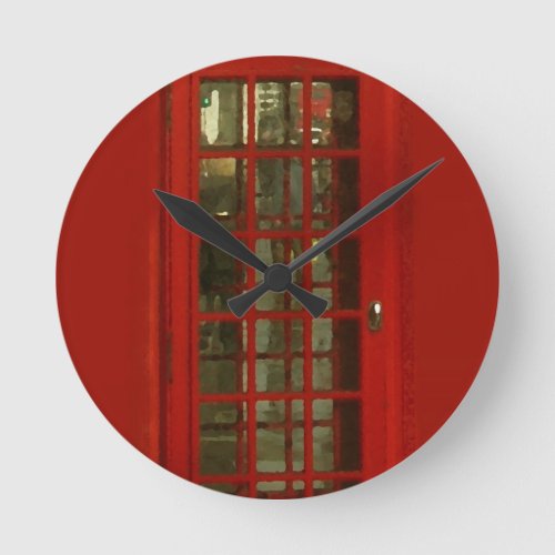 Vintage Red Telephone Box Round Clock