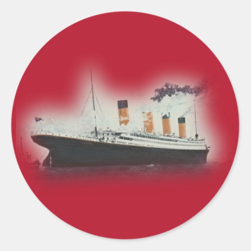 Vintage Red Titanic Ship Christmas Classic Round Sticker