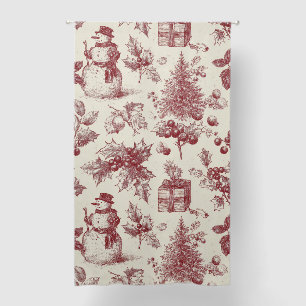 Vintage Red Toile Christmas Botanical - Holly Blackout Curtains