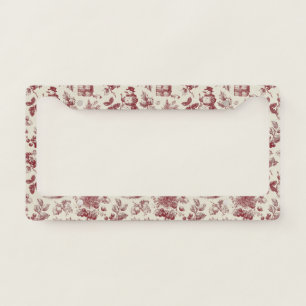 Vintage Red Toile Christmas Botanical - Holly License Plate Frame