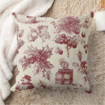 Vintage Red Toile Christmas Botanical - Holly Throw Pillow