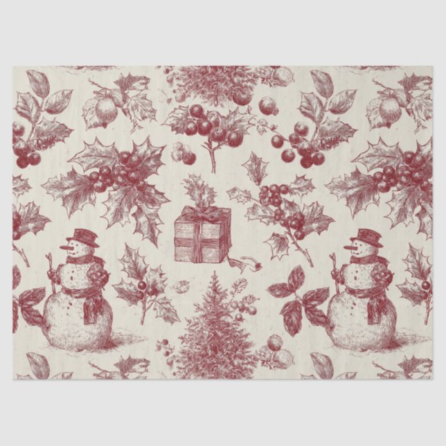 Vintage Red Toile Christmas Botanical - Holly Tissue Paper (Front)