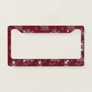 Vintage Red Toile Christmas Botanical - Snowman License Plate Frame