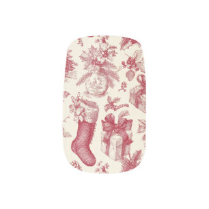 Vintage Red Toile Christmas Pattern with Stockings Minx Nail Art