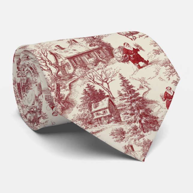 Vintage Red Toile Christmas Village - Santa Neck Tie (Rolled)