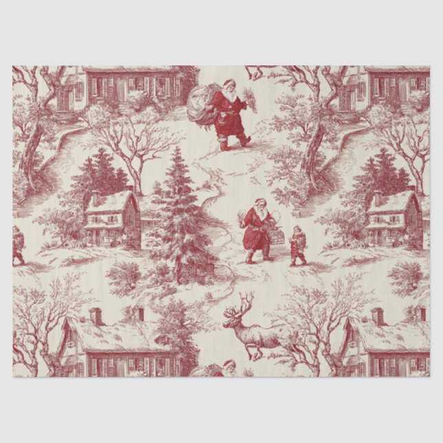 Vintage Red Toile Christmas Village - Santa Tissue Paper (Front)