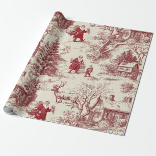 Vintage Red Toile Christmas Village - Santa Wrapping Paper