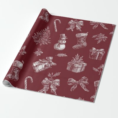 Vintage Red Toile Christmas with Stockings (2) Wrapping Paper