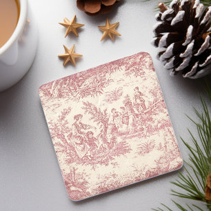 Vintage Red Toile de Jouy French Women Art Stone Coaster