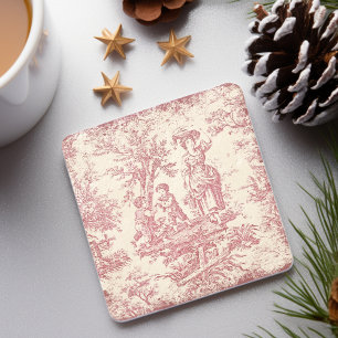 Vintage Red Toile de Jouy Kids Scenes Stone Coaster