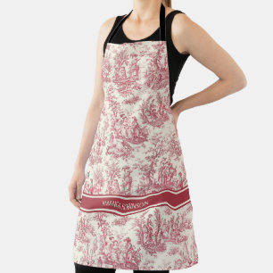 Vintage red toile de jouy printed apron