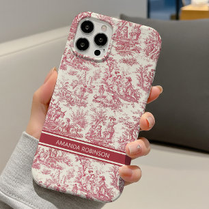 Vintage red toile de jouy printed iPhone 16 case