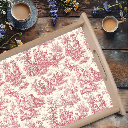 Vintage red toile de jouy printed serving tray