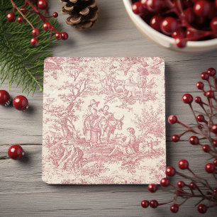 Vintage Red Toile de Jouy Tree Design Stone Coaster