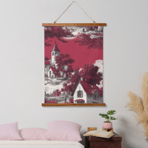 Vintage Red Toile Landscape (10) Hanging Tapestry