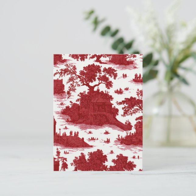 Vintage Red Toile Landscape (6) Postcard (Standing Front)