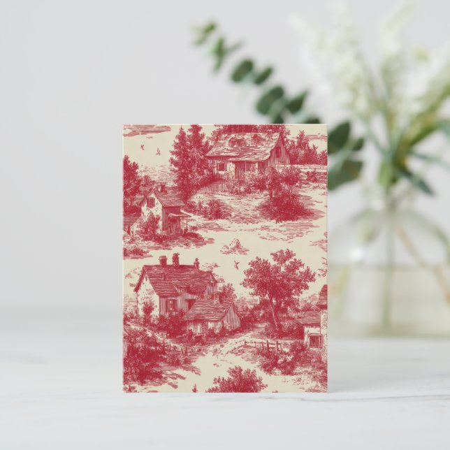 Vintage Red Toile Landscape (7) Postcard (Standing Front)