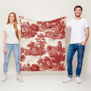 Vintage Red Toile Landscape Nature Pattern Fleece Blanket