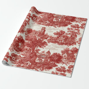 Vintage Red Toile Landscape Nature Pattern Wrapping Paper