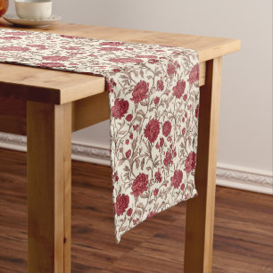 Vintage Red Toile - Refined Floral Pattern Long Table Runner