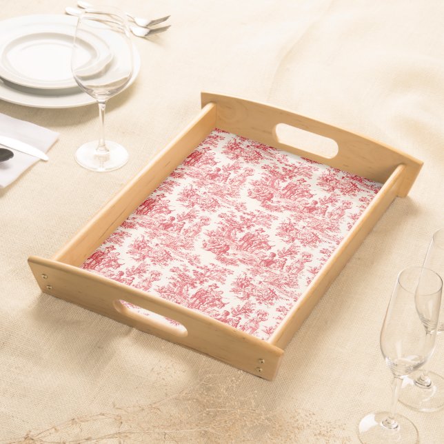 Vintage Red Toile Rustic Life Serving Tray (Front)