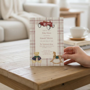 Vintage Red Toy Car Baby Shower Invitation