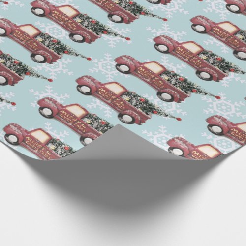 Vintage Red Toy Truck with a Christmas Tree Wrapping Paper