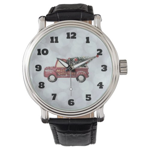 Vintage Red Toy Truck with Xmas Tree Watch