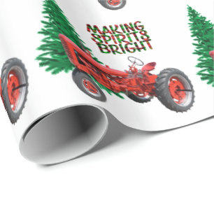 Vintage Red Tractor And Tree  Christmas Wrapping Paper