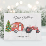 Vintage Red Tractor Camper Christmas Non-Photo Holiday Card<br><div class="desc">Wish your friends and family a happy holiday season with this vintage,  red tractor,  and red camper design. Personalize with your holiday greeting and family name.</div>