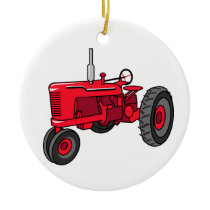 Vintage Red Tractor Ceramic Ornament