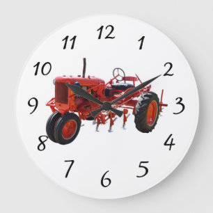 Vintage Red Tractor Engine Large Clock